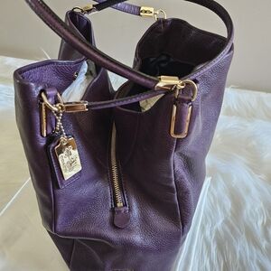Coach Purple Leather Hobo Bag with Gold-Tone Hardware-Purple